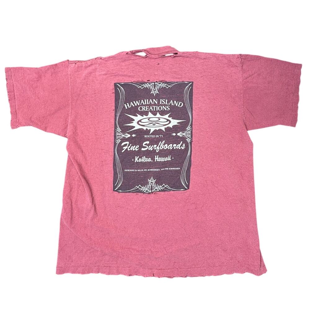 Vintage HIC Hawaiian Island Creations T-Shirt XL Pink Distressed Fine Surfboards